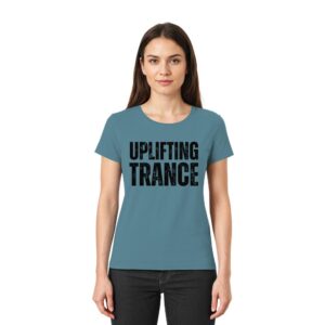 Uplifting Trance T-Shirt Distressed Black Font - Ladies Premium Shirt
